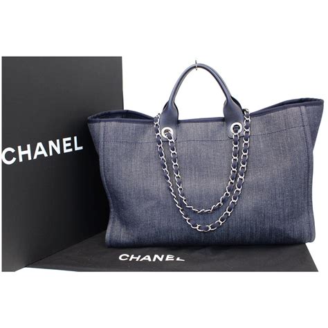 chanel large denim shopping bag|Chanel large tote bag price.